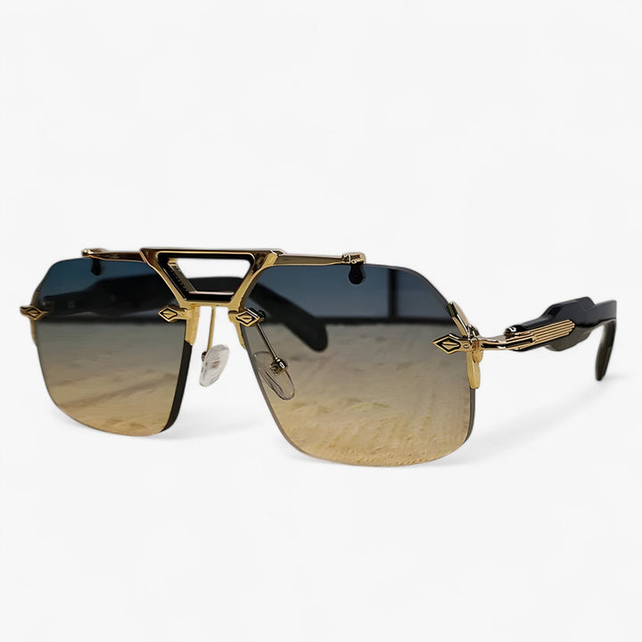 Futuristische randloze oversized zonnebril, unisex design met chique metalen accenten en UV400 bescherming.