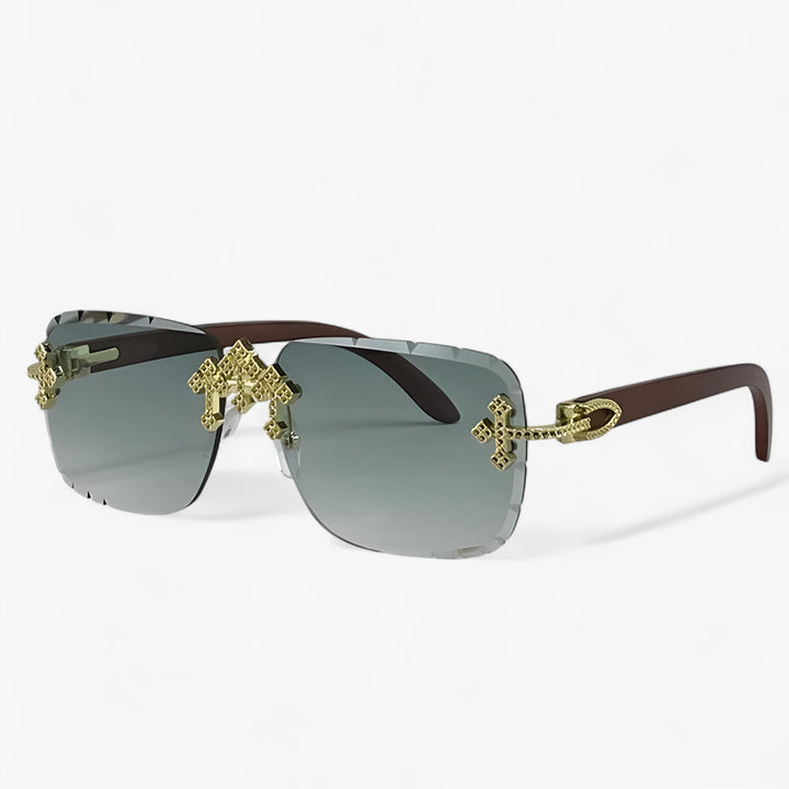 Unisex randloze steampunk zonnebril met stijlvolle metalen accenten, perfect voor festivals en modebewuste outfits.