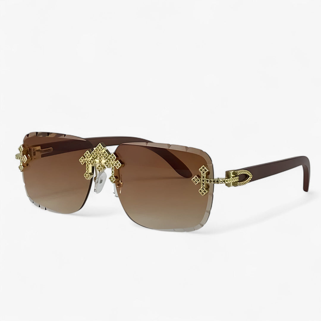 Zomerse randloze steampunk zonnebril met metalen frames, trendy en unisex voor een futuristische look.