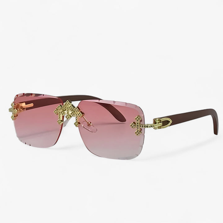 Statement randloze steampunk zonnebril, unisex met coole metalen accenten, voor een unieke festivalstijl.