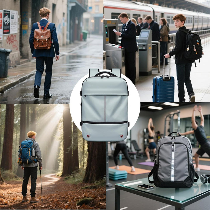 Handige backpack met vacuümcompressie, waterdicht materiaal en verstelbare banden.