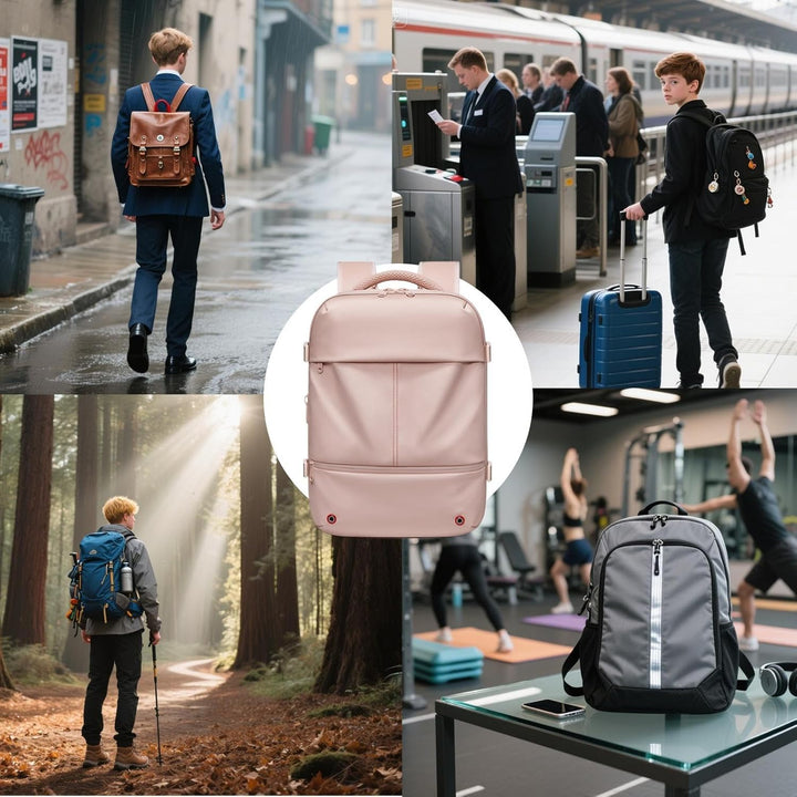 Moderne uitbreidbare rugzak met vacuümcompressie, comfortabel voor lange reizen, unisex design.