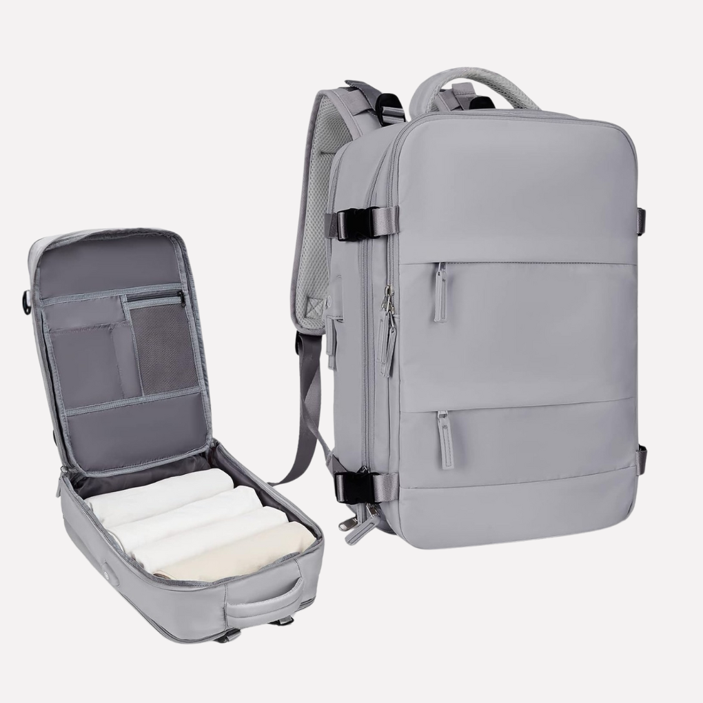 Veelzijdige unisex rugzak, te gebruiken als schooltas, werktas of reistas, met handige compressie functie.