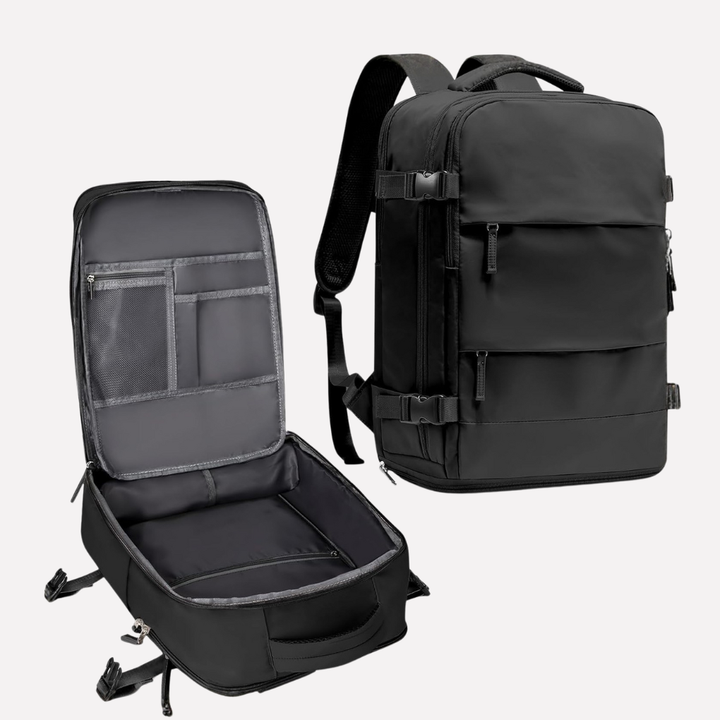 Ergonomische achterkant van de unisex rugzak met gewatteerde schouderbanden, comfortabel voor elk avontuur.