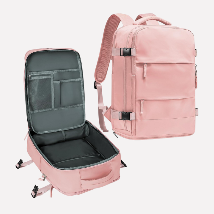 Unisex rugzak in stedelijke omgeving, perfect als schooltas of werktas, georganiseerd en functioneel.