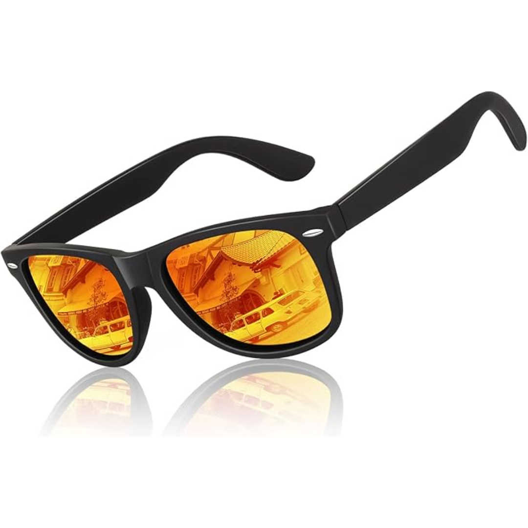 Jamie retro zonnebril. Unisex model met gepolariseerde glazen voor optimale zichtbaarheid en UV400 bescherming.