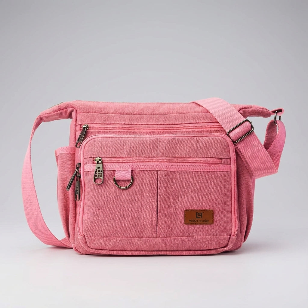 Strakke RFID blokkerende canvas messenger tas, unisex design, veilig voor pasjes, telefoon en paspoort.