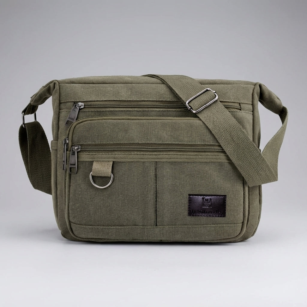Georganiseerde RFID messenger tas met meerdere vakken, geschikt als laptop tas, werktas en reistas.