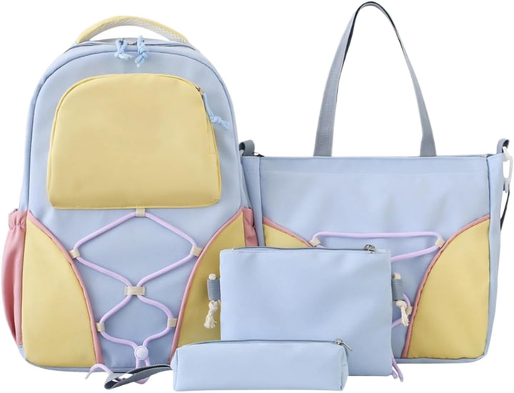 Unisex schooltas set: Grote capaciteit rugzak, etui en tassen in paars/blauw. Ideaal voor studenten.