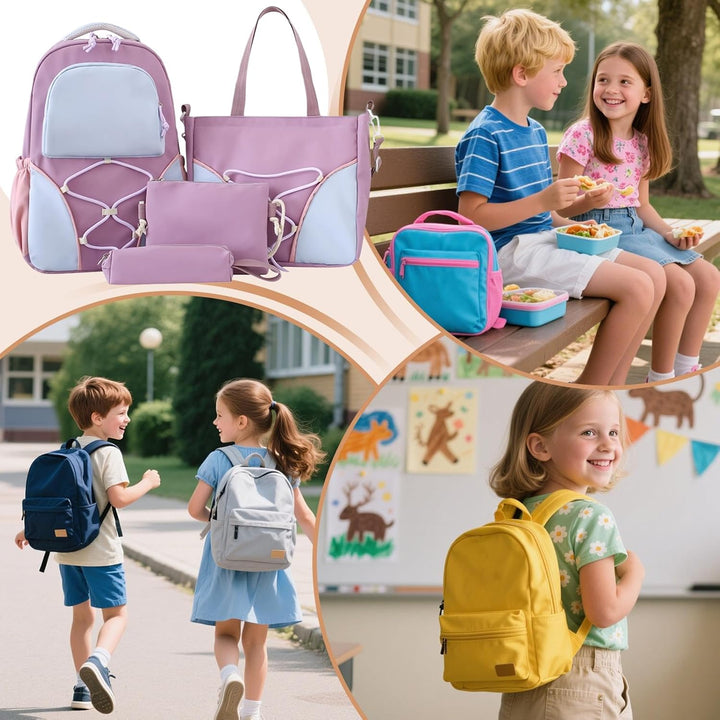 De complete Nivora schooltas set: grote rugzak, etui en twee handige extra tassen voor elke student.