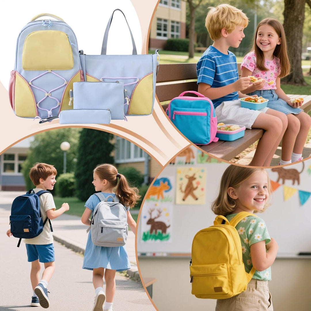 Kleine schoudertas/handtas, veelzijdig en praktisch, onderdeel van de paarse/blauwe schooltas set.