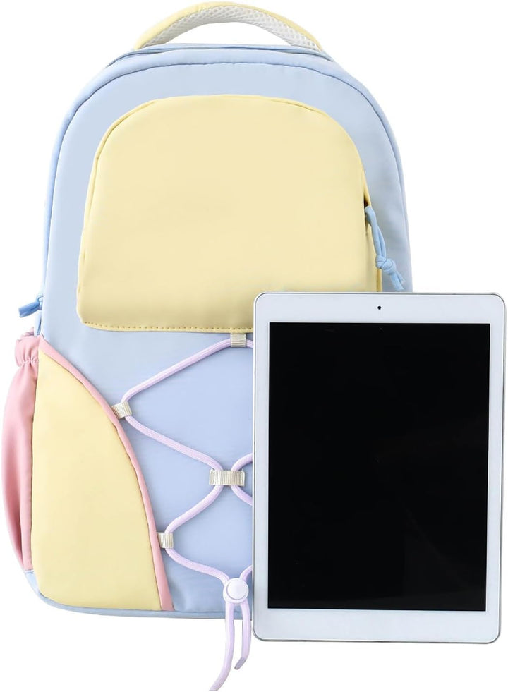 Waterdichte unisex schoolrugzak in paars/blauw, beschermt boeken en laptop. Onderdeel van de set.