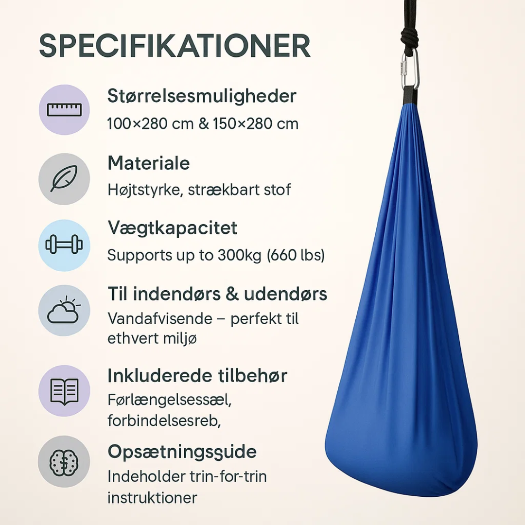Ontspannende hangmat voor binnen, creëert een veilige cocon voor kinderen en volwassenen met autisme.