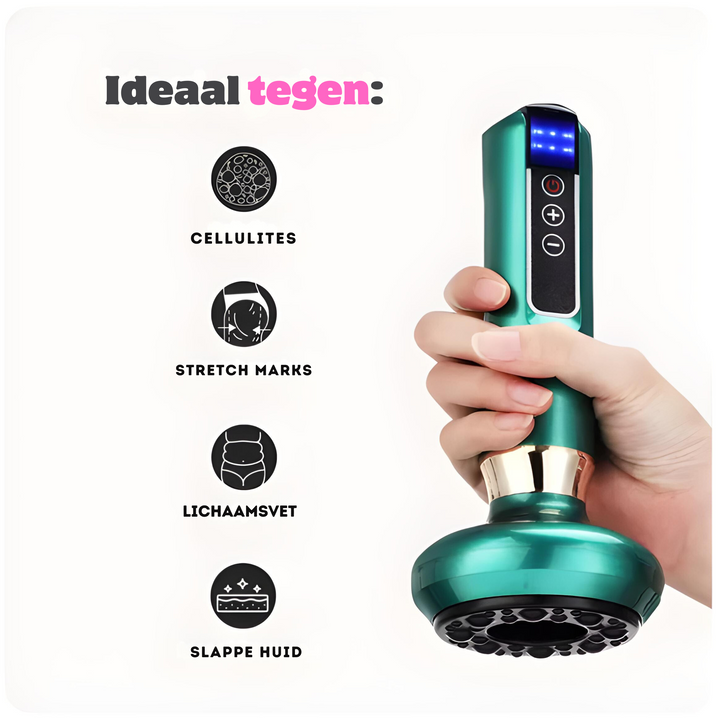 Massageapparaat SlimCupp met gua sha functie voor vetreductie en stevigere huid.