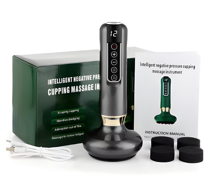 De SlimCupp, een modern unisex massageapparaat voor cellulitisvermindering met cupping en infrarood.