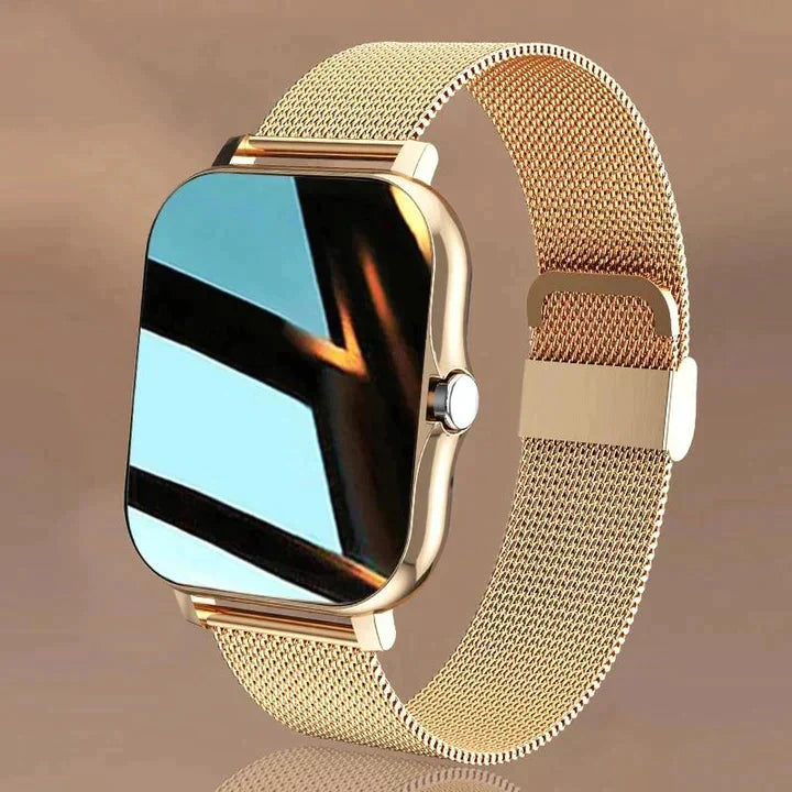 Unisex smartwatch in strak design, meet hartslag en stappen. Compatibel met iOS/Android, ideaal als fitness tracker.