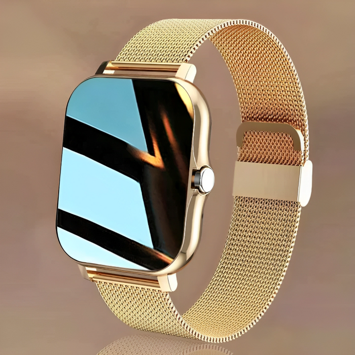Unisex smartwatch met bluetooth bellen en uitgebreide gezondheidsmonitoring, inclusief hartslag en slaap, in zwart design.