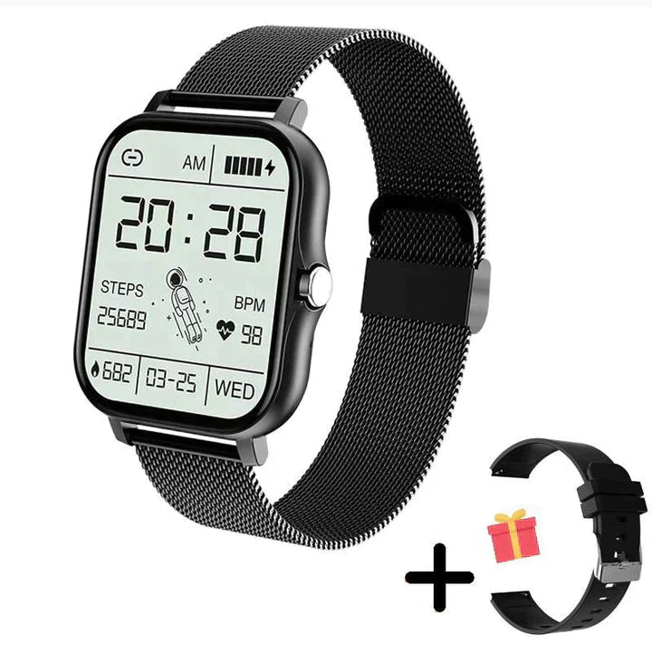 Modern unisex digitale horloge, een smart wearable met bluetooth belfunctie en gezondheidstracker voor dagelijks gebruik.