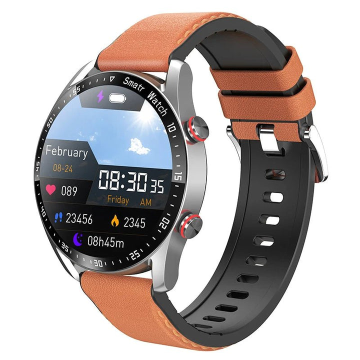 Veelzijdige unisex smartwatch in zakelijke setting, biedt gezondheidsmonitoring en slimme meldingen, waterdicht.