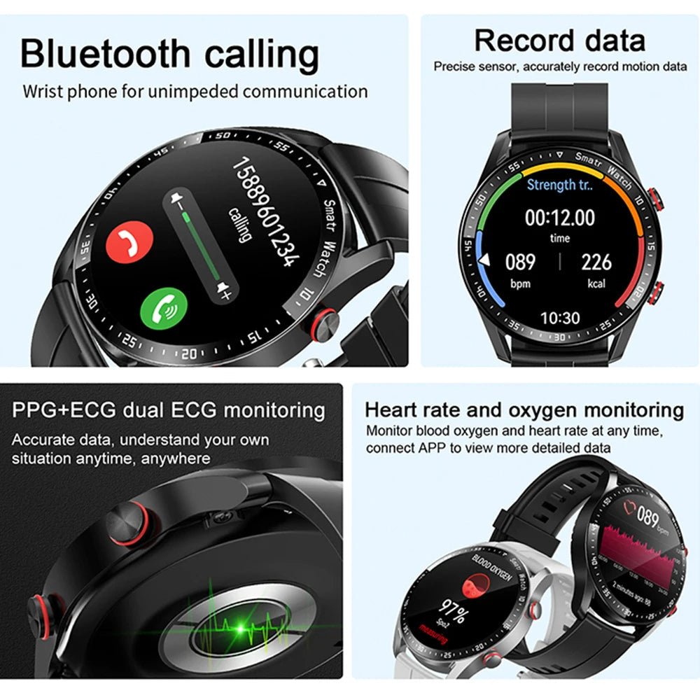 Stijlvolle unisex smartwatch met Bluetooth belfunctie, gekoppeld aan smartphone voor handsfree communicatie.