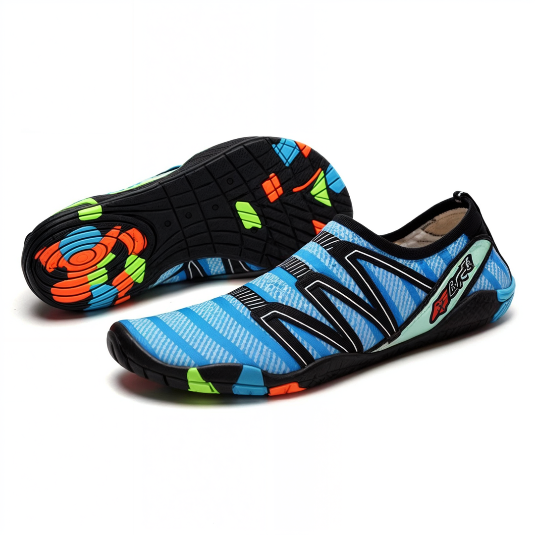 Profiel van de gripvaste zool van AquaFlex waterschoenen, speciaal ontworpen voor wateractiviteiten.