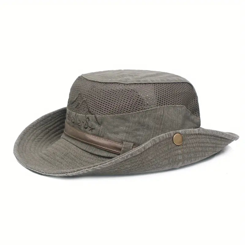 Khaki Solantra zonnehoed unisex met brede rand en UV-bescherming. Ideaal als wandel-, strand- of reishoed.
