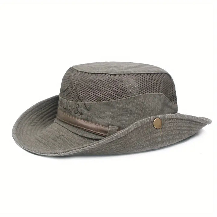 Khaki Solantra zonnehoed unisex met brede rand en UV-bescherming. Ideaal als wandel-, strand- of reishoed.