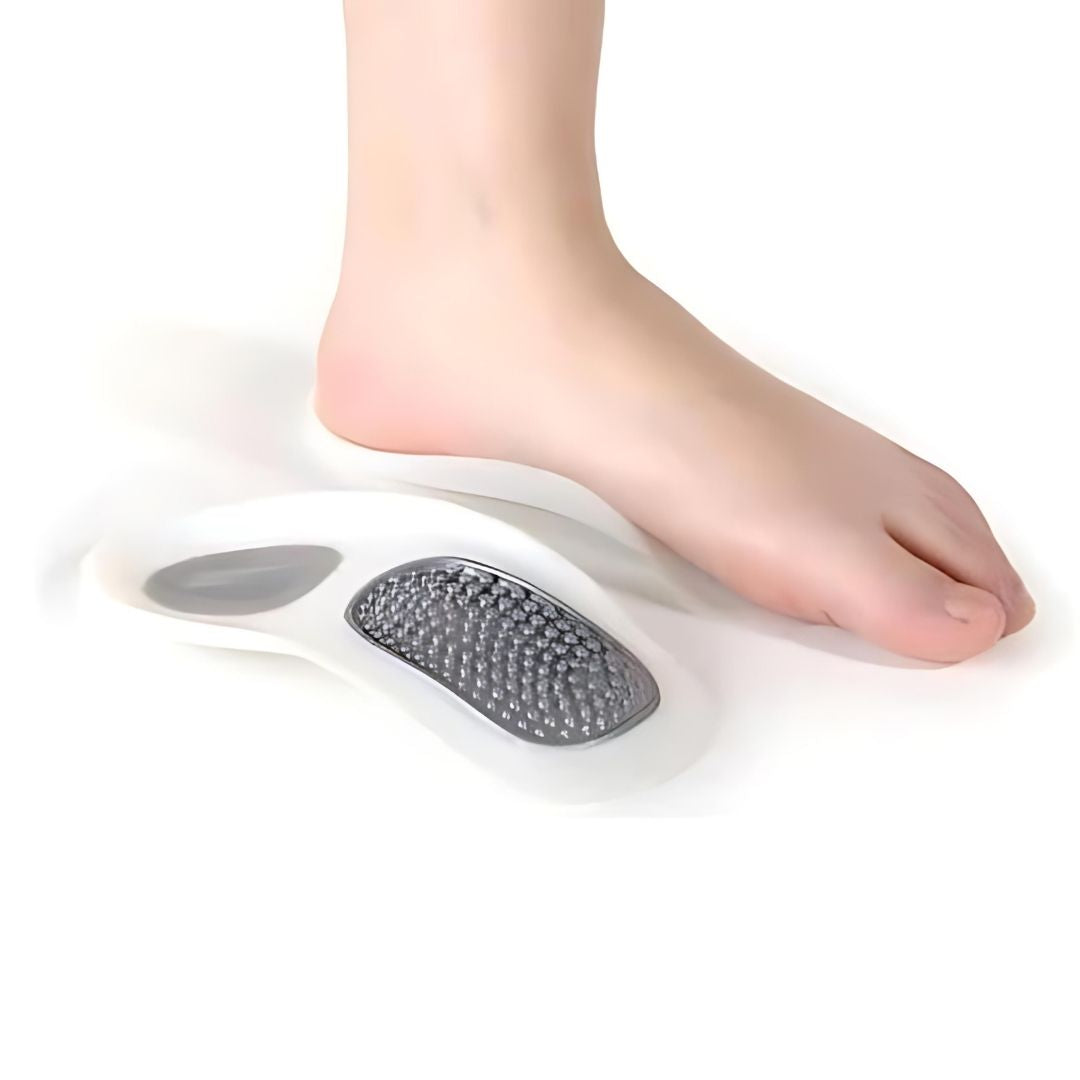 Unisex SoleRelief steunzolen voor plantar fasciitis. Bieden effectieve hielpijnverlichting en voetboogondersteuning.