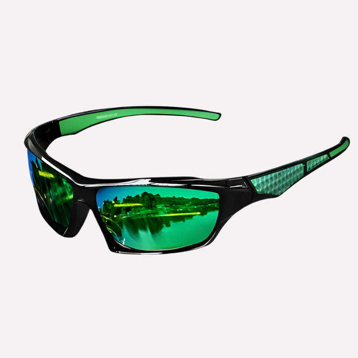 Gepolariseerde lenzen van unisex sportzonnebril, zorgen voor helder zicht en UV400 oogbescherming.