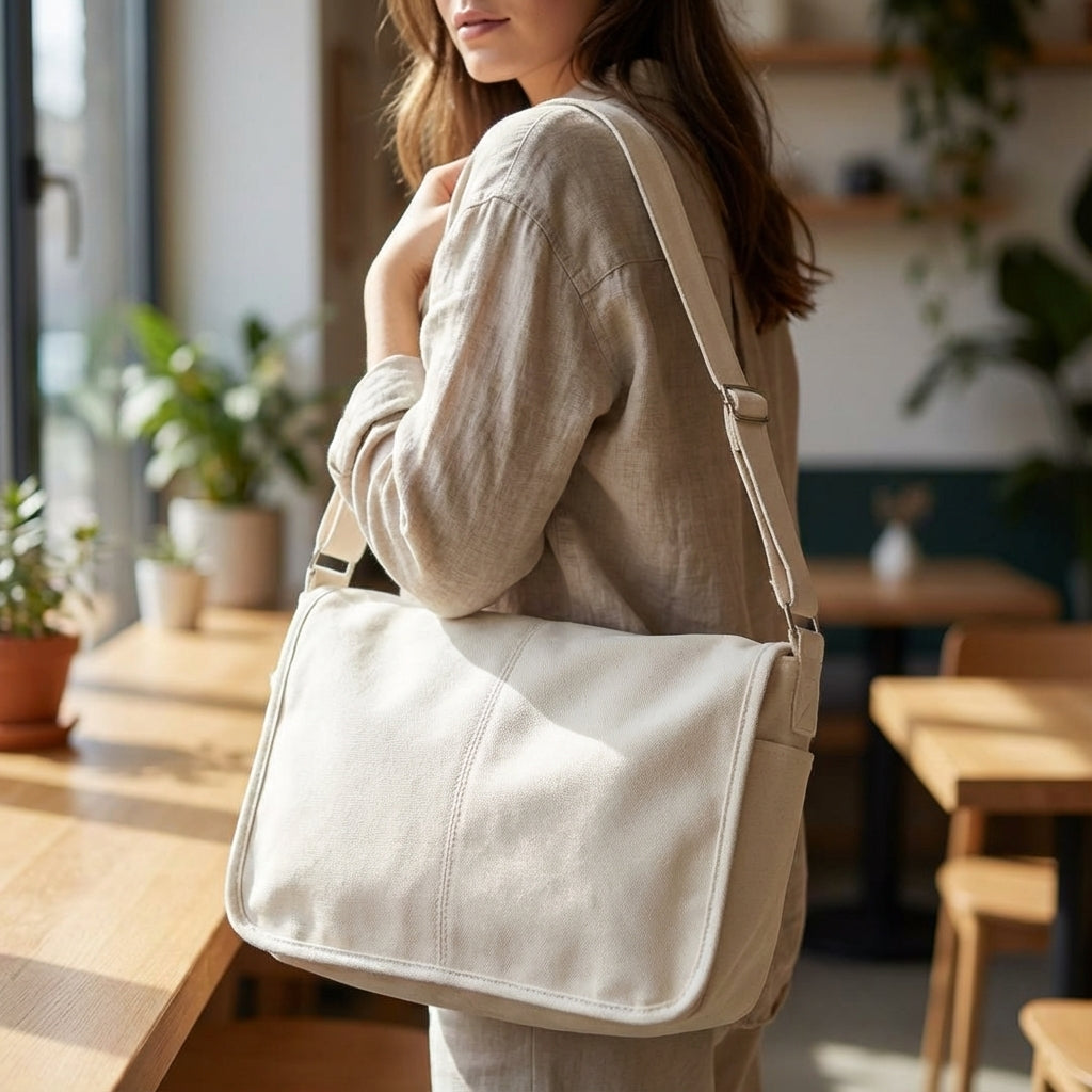 Unisex stevige canvas schoudertas van CanvasVault, ideaal voor dagelijks gebruik, gemaakt van duurzaam katoen en polyester.