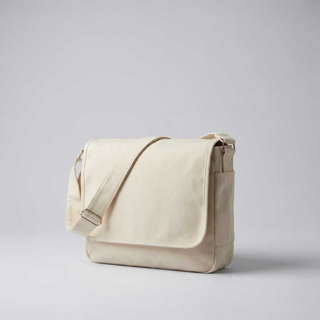 Praktische canvas schoudertas als messengerbag, lichtgewicht en duurzaam voor dagelijks gebruik, een veelzijdig unisex model.