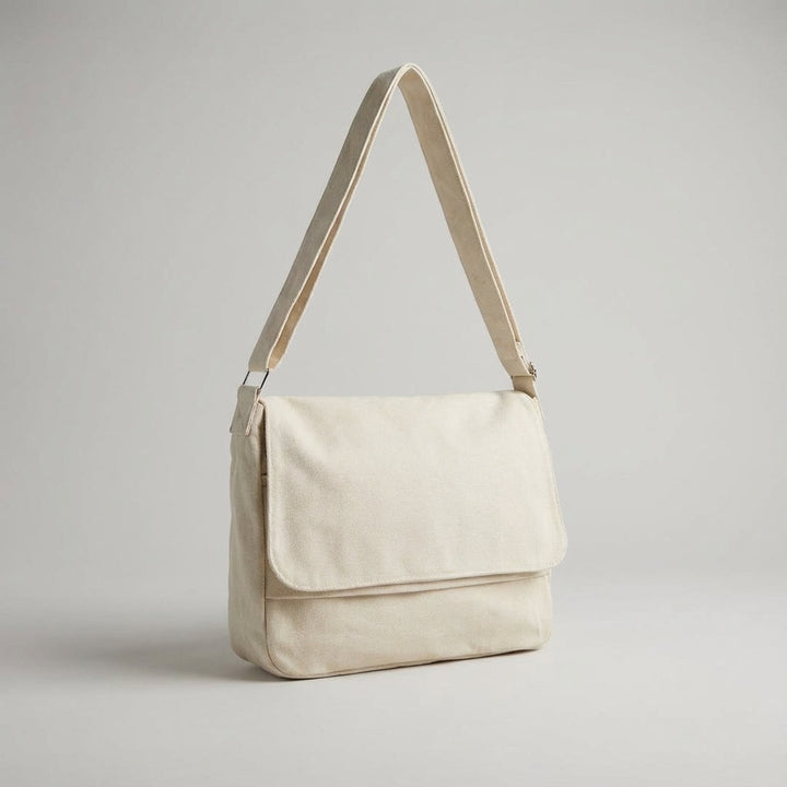 Unisex messengerbag van canvas op schouder, ideaal voor dagelijks gebruik, praktisch, lichtgewicht en duurzaam.