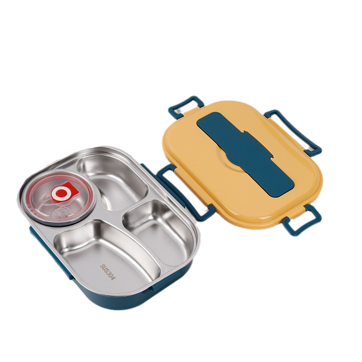 Grote thermische RVS lunchbox met compartimenten; perfect voor maaltijdbereiding en dagelijkse lunch.