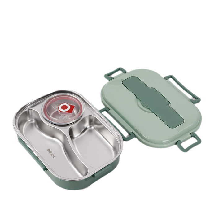 Kindvriendelijke bento box, thermisch RVS met scheidingen voor een warme schoollunch.