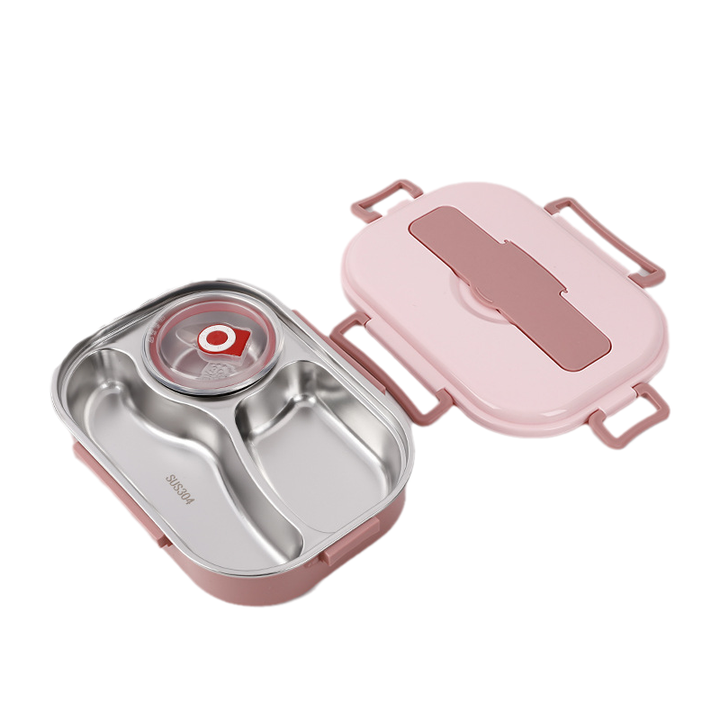 Robuuste roestvrijstalen bento lunchbox met thermische functie, perfect voor warm eten op kantoor.