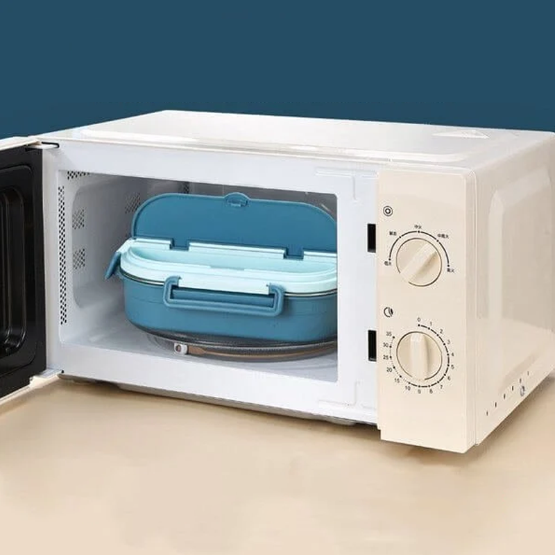 Warm eten meenemen: RVS thermische bento box met meerdere compartimenten voor school en werk.