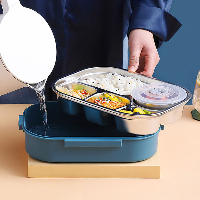 Roestvrijstalen thermische lunchbox, unisex design, met handige compartimenten voor verse maaltijden.
