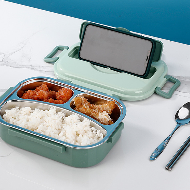 Praktische bento lunchbox RVS met thermische isolatie, houdt maaltijden vers en warm voor onderweg.