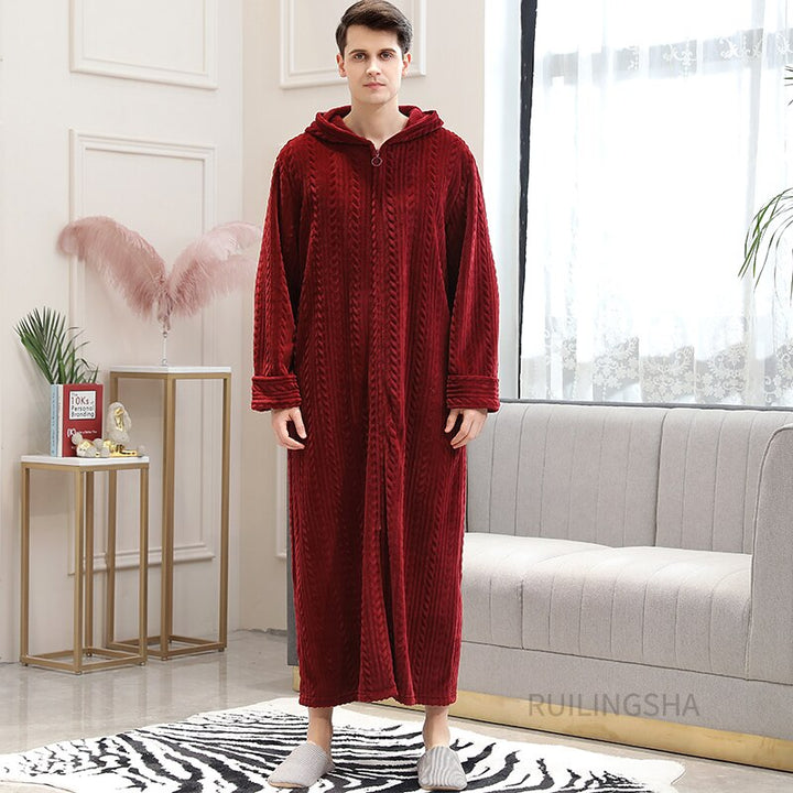 Zachte dames thermo badjas met rits, ideaal als warme nachtkleding.