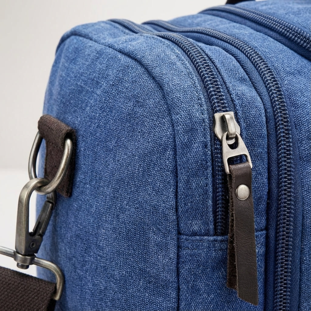 Duurzame unisex canvas duffelbag, perfect voor reizen en sport, met handige uitbreidbare functie.