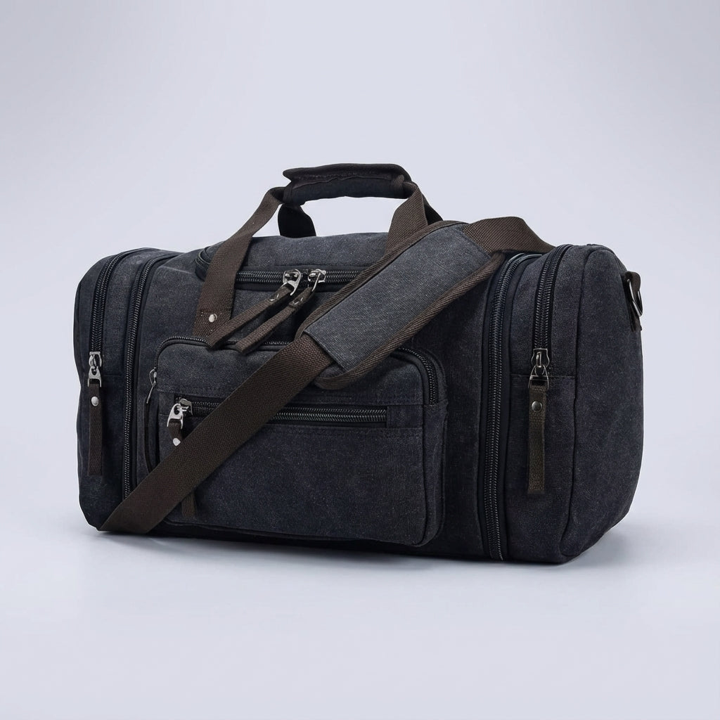 Handige canvas weekendtas voor reizen, unisex en uitbreidbaar, geschikt als handbagage.