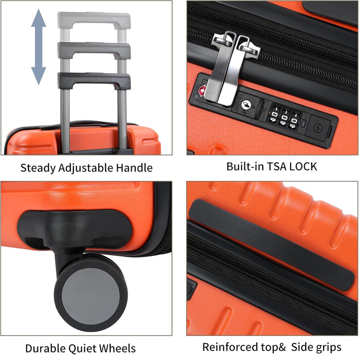 Praktische unisex uitbreidbare handbagage, harde schaal, spinnerwielen en TSA-slot.