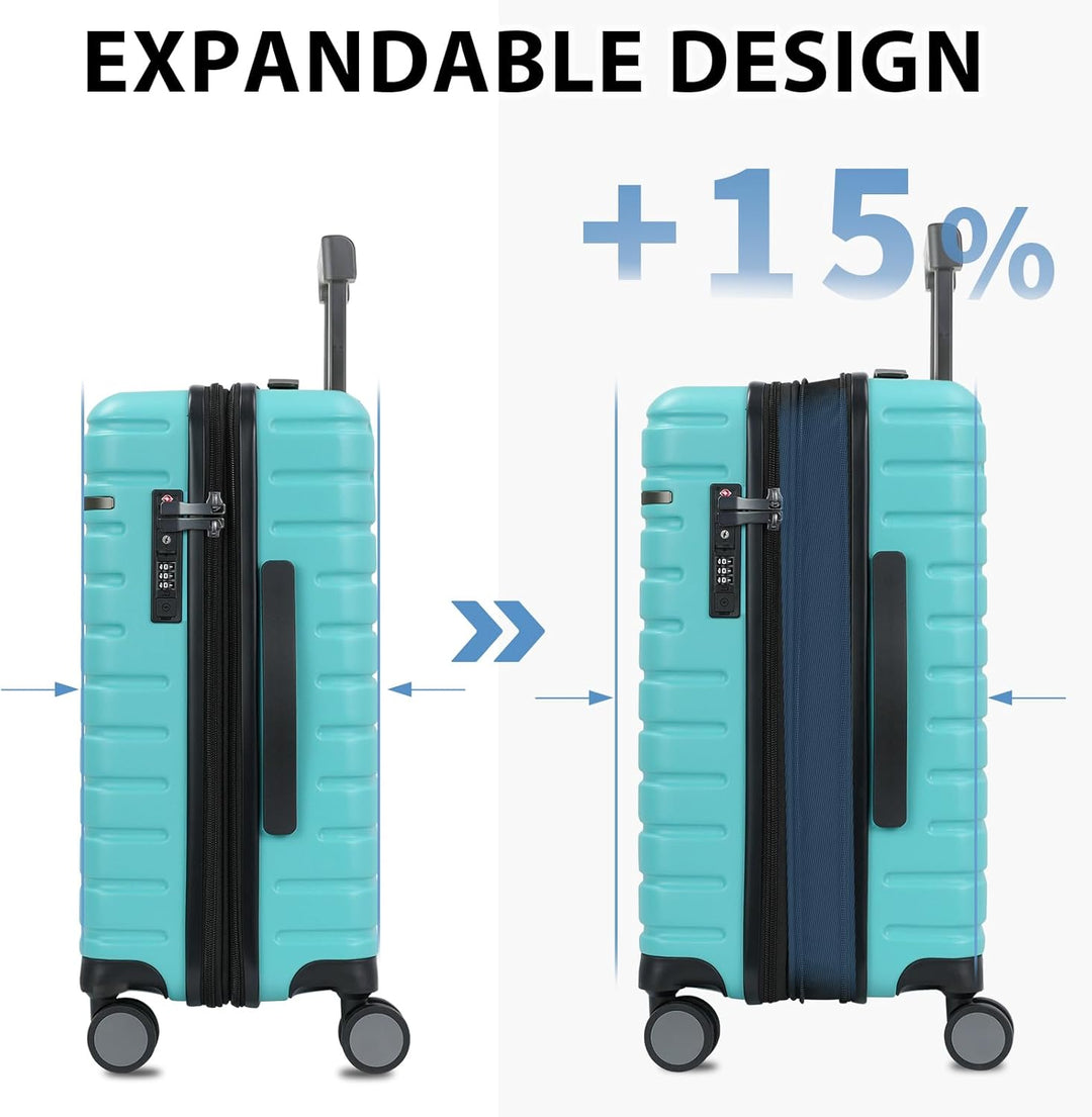 Grijze unisex handbagage koffer met harde schaal, uitbreidbaar, spinnerwielen en geïntegreerd TSA-slot.