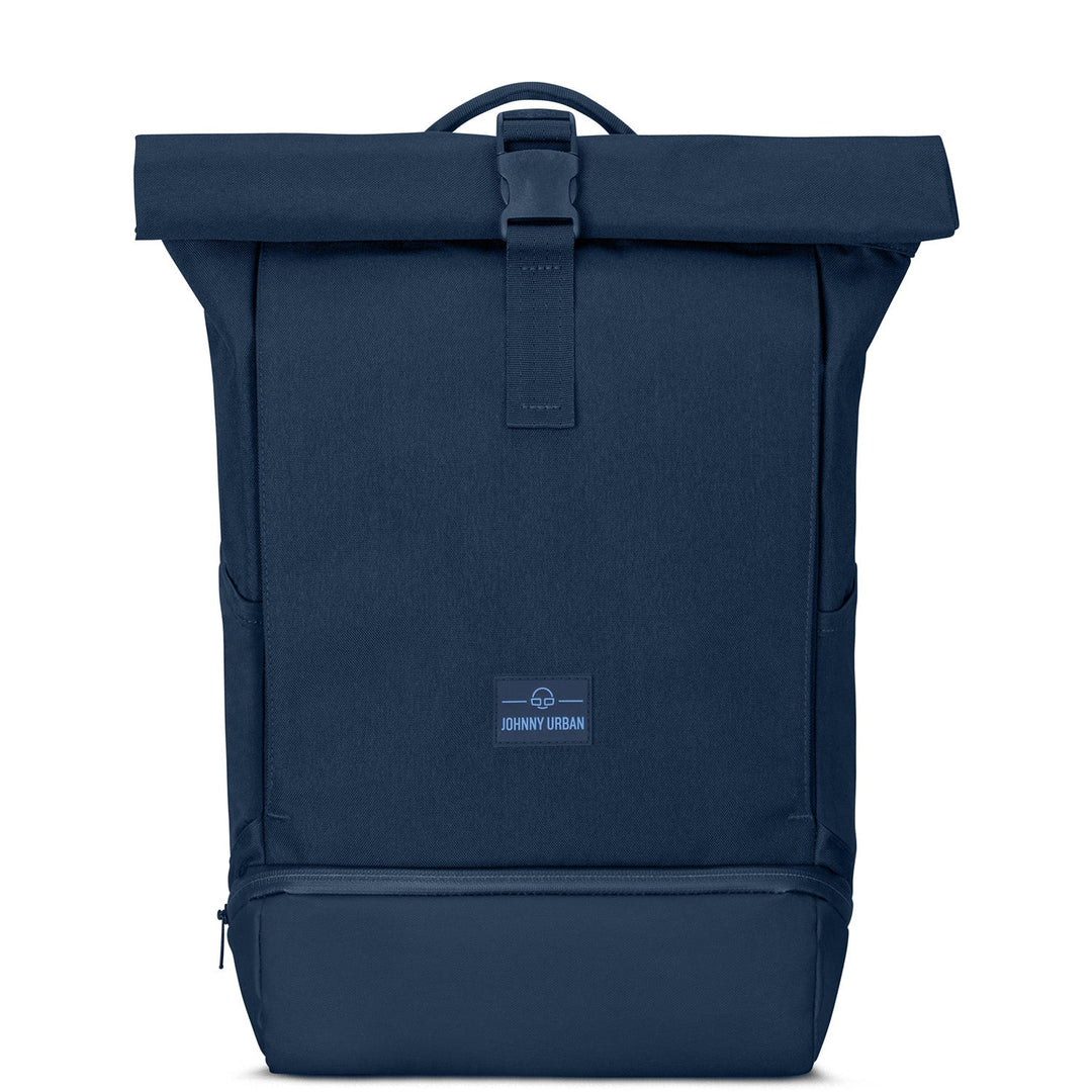 Binnenkant UrbanFlow rolltop rugzak met beschermend laptopvak en handige organisatorische vakken.