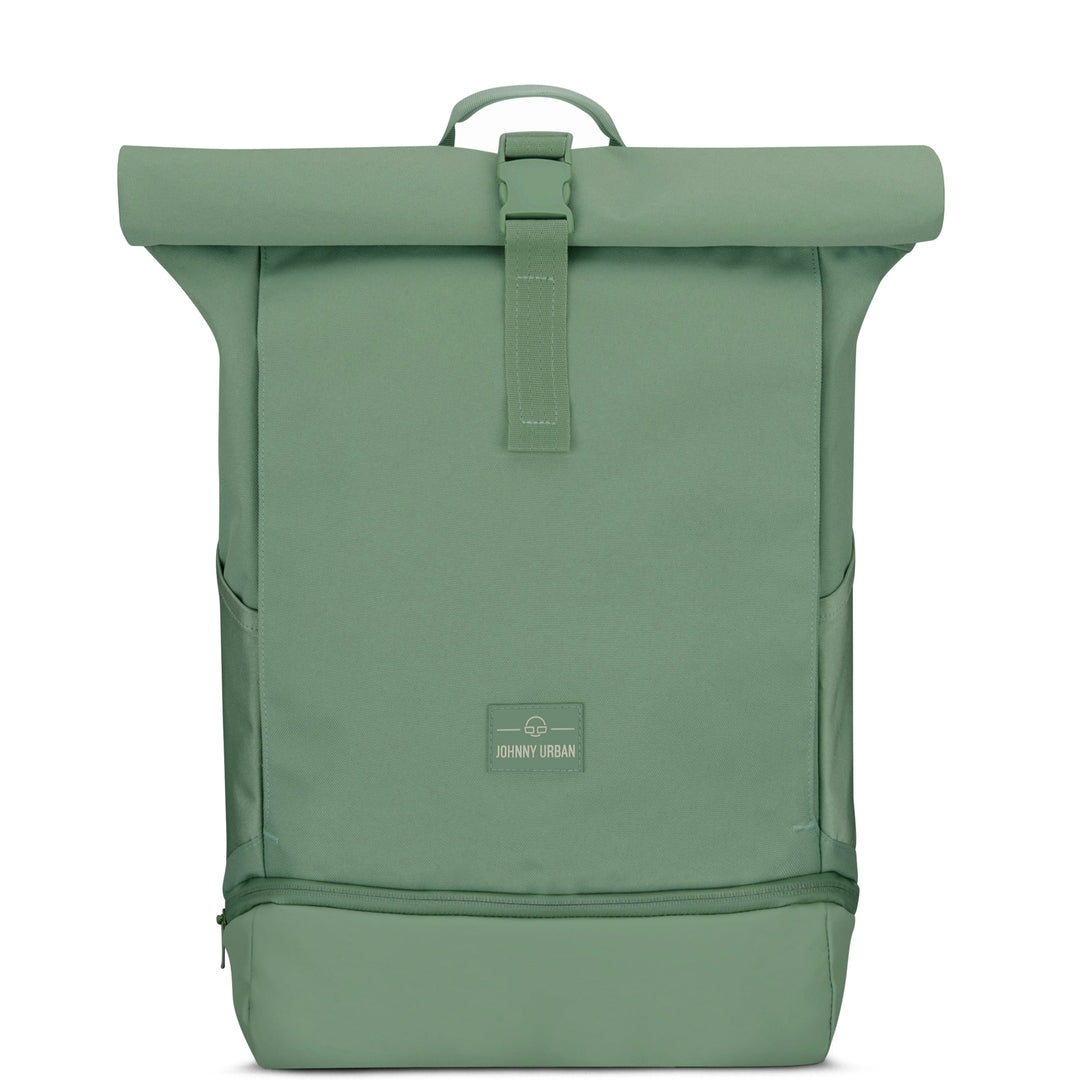 UrbanFlow rolltop rugzak, toont ergonomische schouderbanden en ademend rugpaneel.