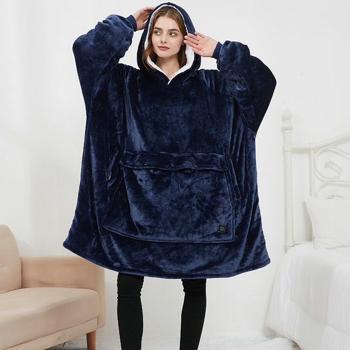 Deze warme oversize hoodie is een comfortabele draagbare deken. Essentiële verwarmde winterkleding voor iedereen.