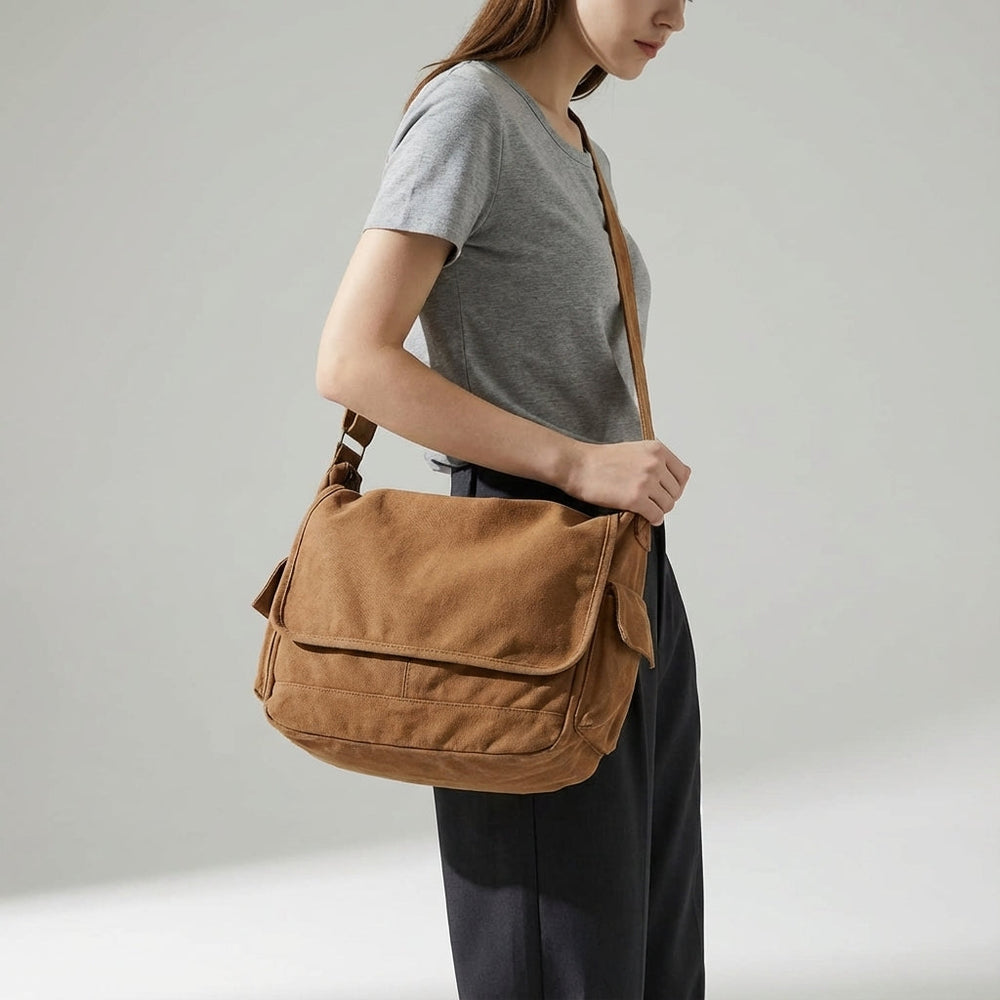 Stevige unisex canvas schoudertas met vintage look. Perfecte messenger bag voor werk, school of dagelijks gebruik.