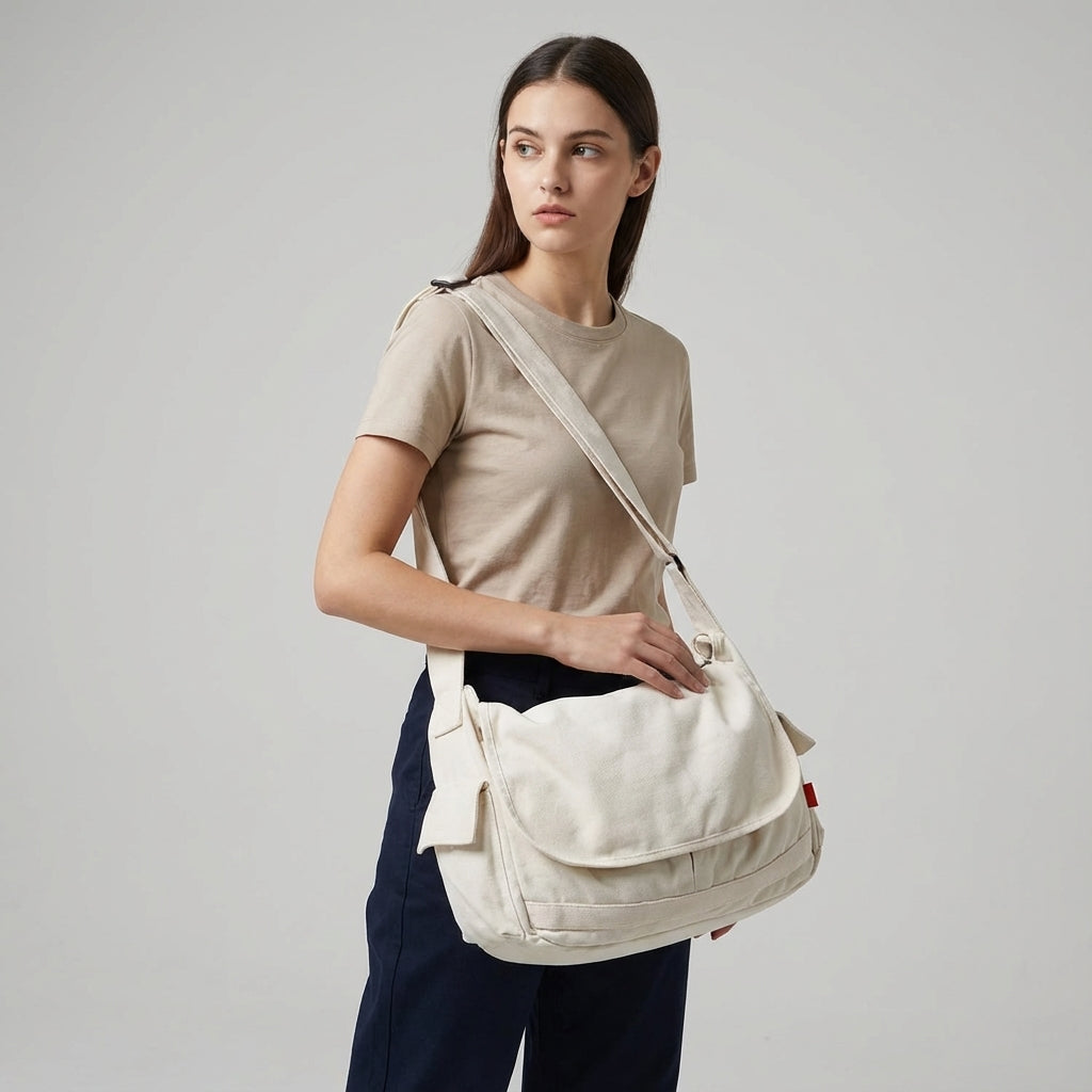 Klassieke vintage canvas schoudertas (unisex). Ruime messenger tas voor al je dagelijkse benodigdheden, werk/school.