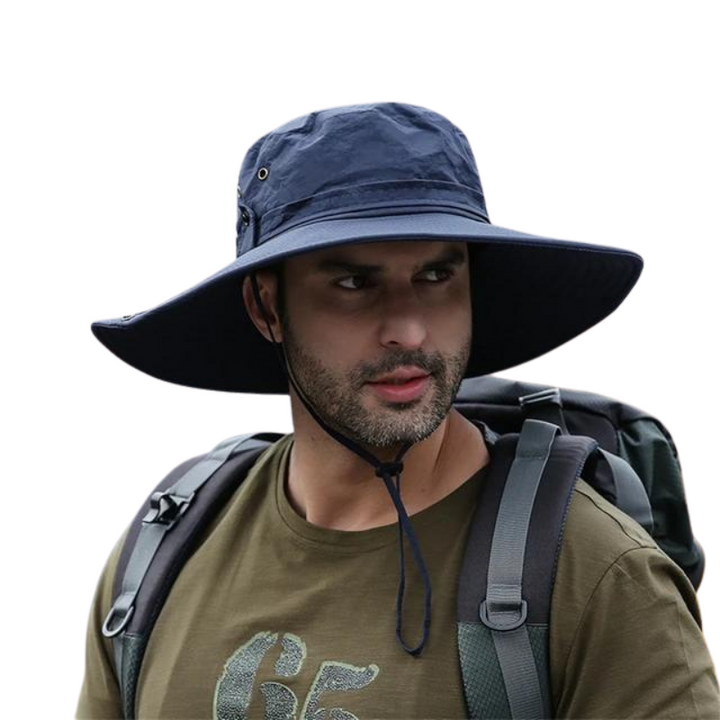 Unisex waterafstotende outdoor zomerhoed met ademende stof en verstelbare kinband. Perfect voor wandelen.