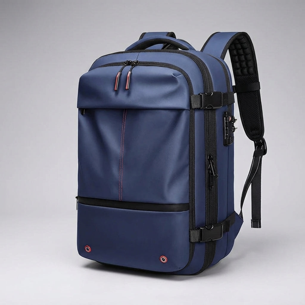 Waterdichte reisrugzak met compressie, comfortabel en ruim voor lange trips.